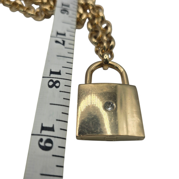 Chico's Necklace Chicos Padlock Gold Tone Long Chain Rhinestone 36" SKU2876 - Picture 4 of 5